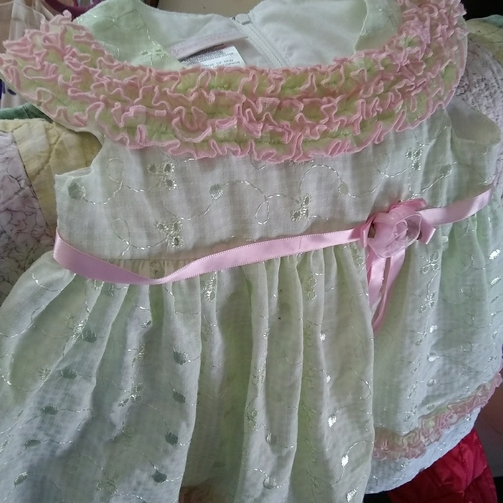 12m fancy green and pink Bonnie Baby frilly dress